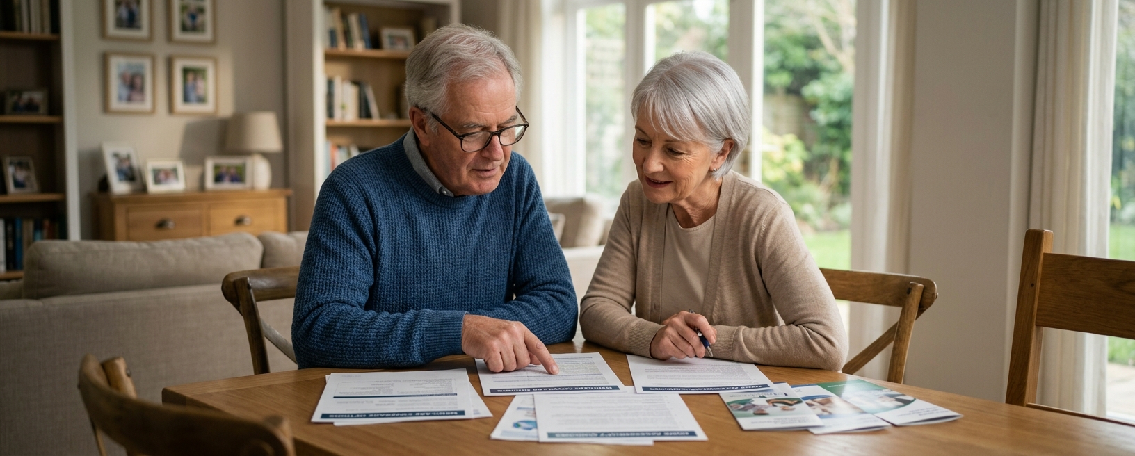 Older adult reviewing Medicare coverage paperwork at home